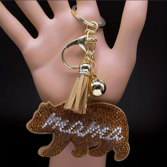 Bling Mama Bear Crystal Rhinestone Keychain Bag Charm With Tan Tassel - Picture 5 of 12